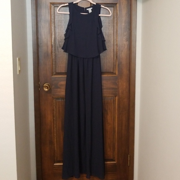 H&M Navy Blue Long Flowy Dress - Picture 1 of 4